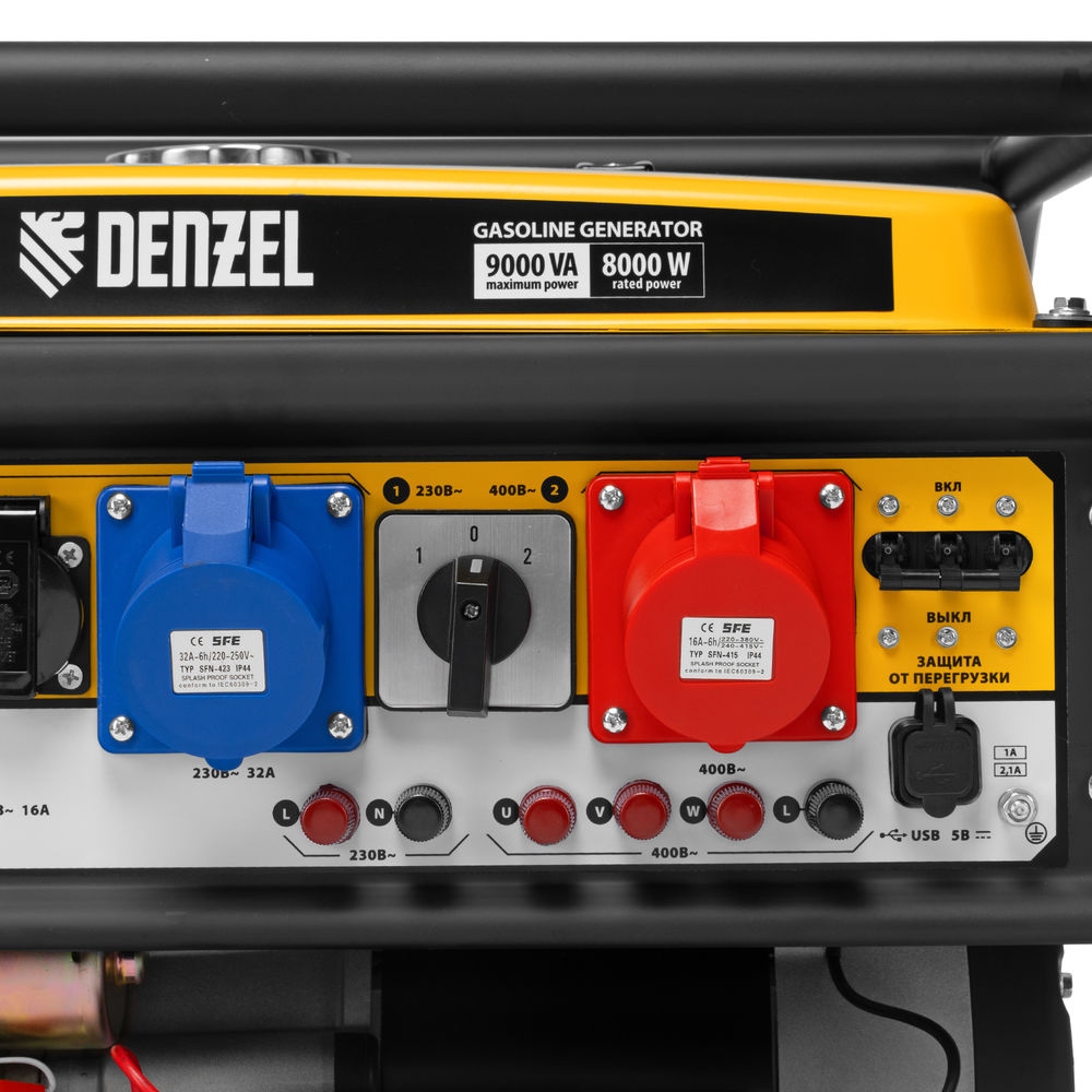 Генератор бензиновый PS 90 ED-3, 9.0 кВт, переключение режима 230 В/400 В, 25 л, электростартер Denzel (946944)