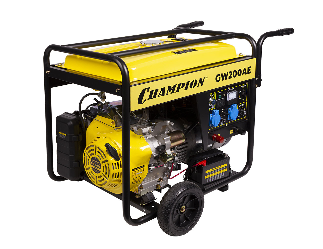 Генератор бенз.сварочный CHAMPION GW200AE (140А ПВ50% 4,5/5кВт 15лс 85,5кг эл.стартер, колеса) (GW200AE)