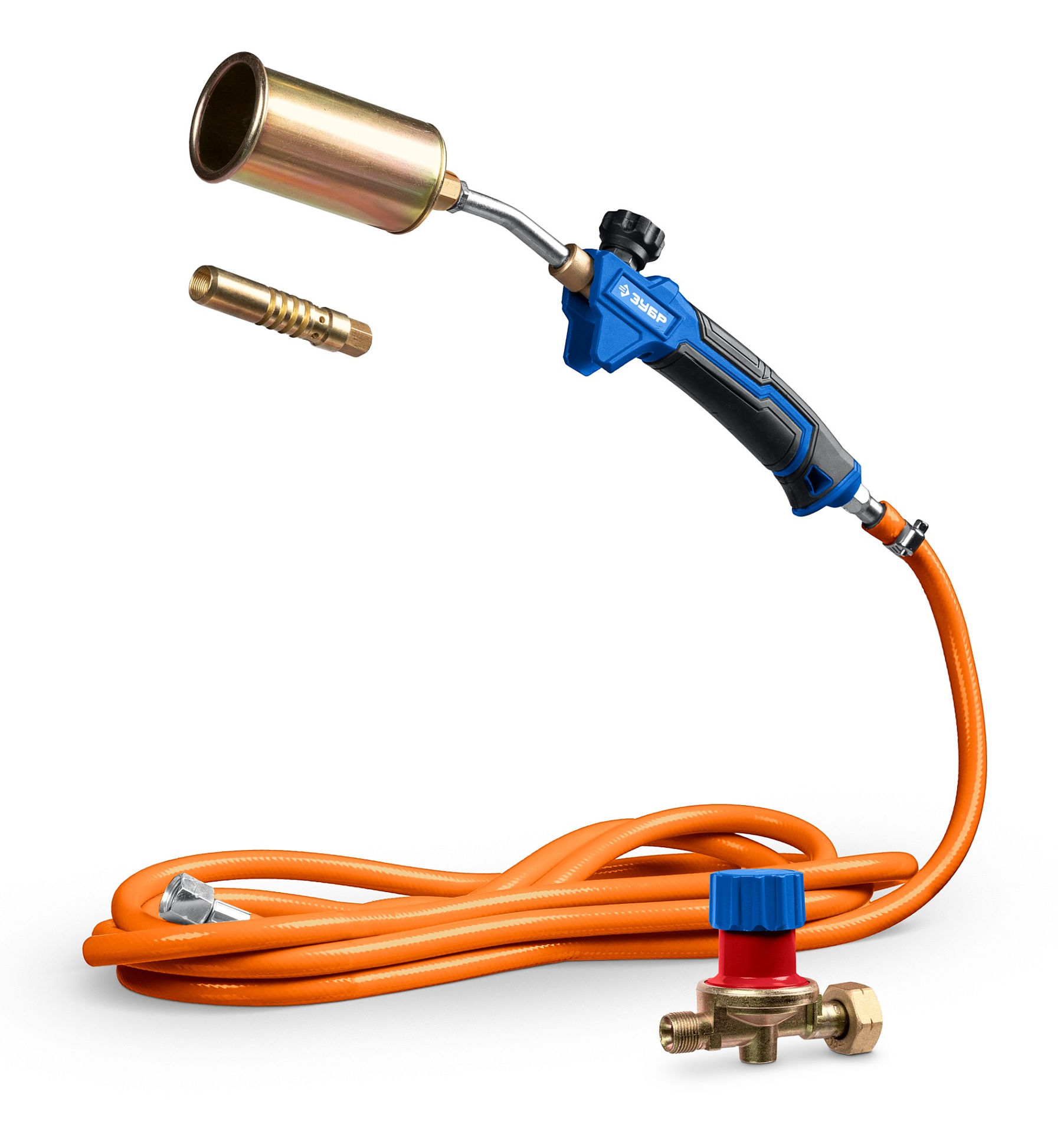 Горелка пропановая в наборе ГП-400Н 400 мм, стаканы 50 мм / 17 мм, шланг 5 м, редуктор ЗУБР Профессионал 55545-H5