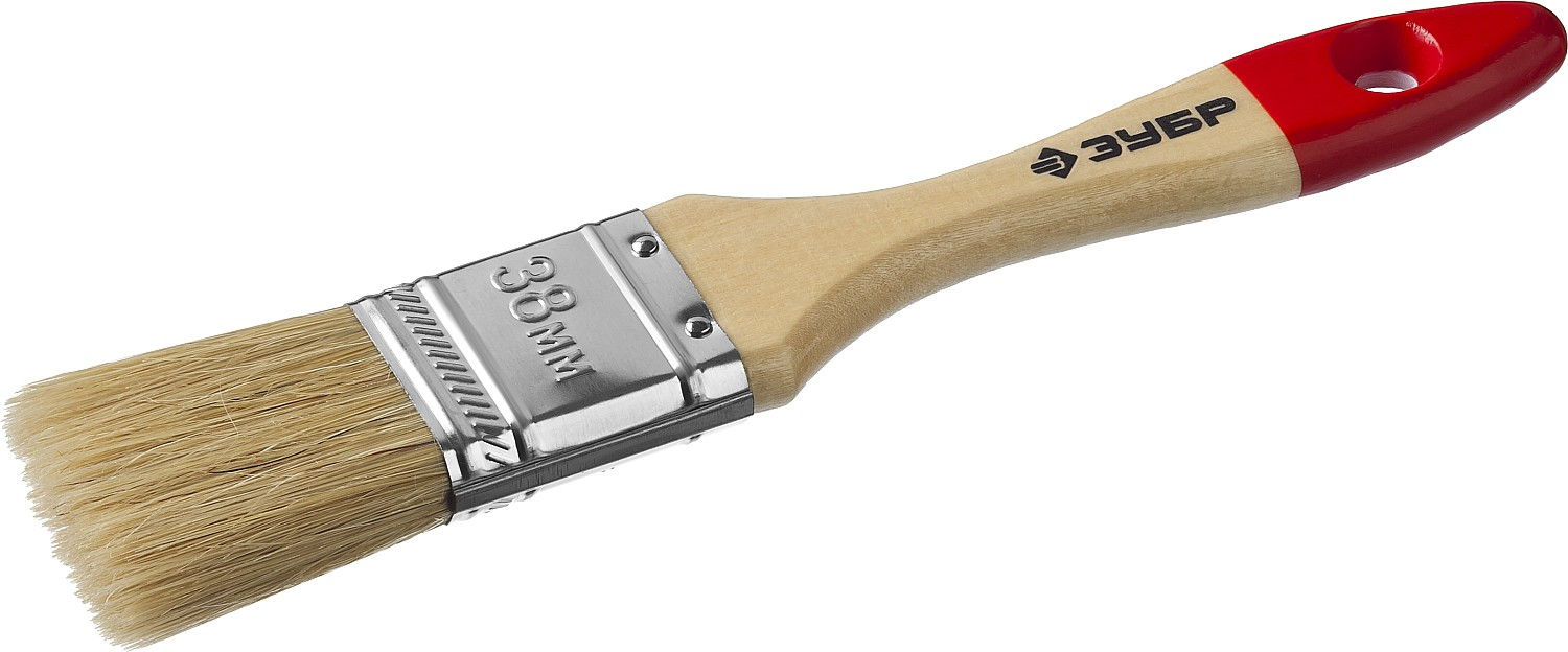 Кисть плоская 38 мм, 1.5, светлая натуральная щетина, деревянная ручка, все виды ЛКМ ЗУБР УНИВЕРСАЛ 4-01003-038