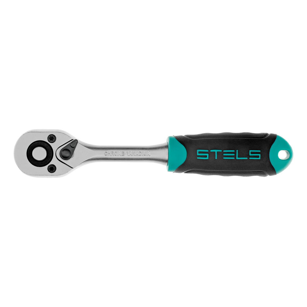 Ключ-трещотка 1/4, CrV, 72 зуба, с быстрым сбросом, матовый хром Stels