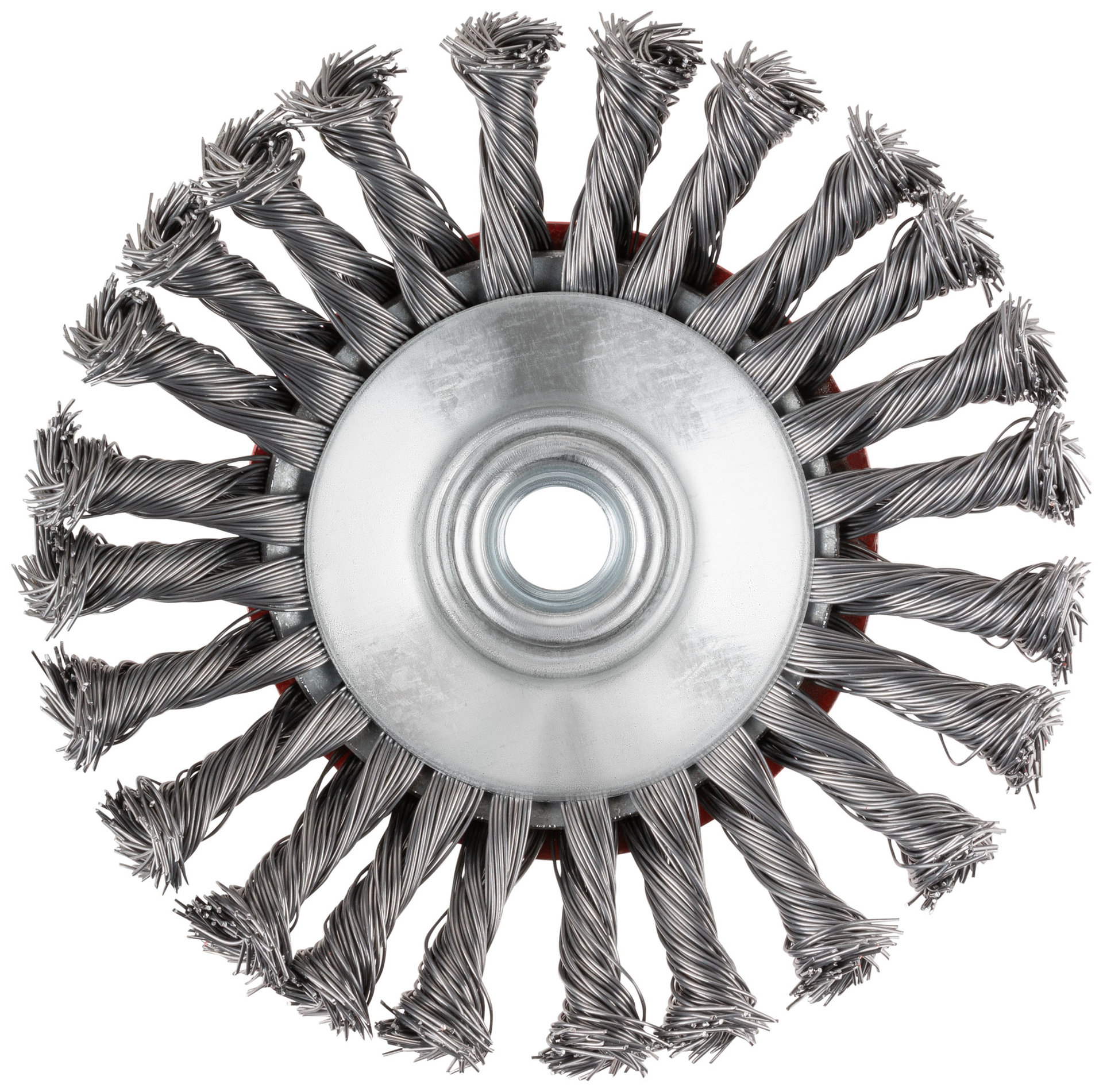 Корщетка-колесо с наклоном, гайка М14, стальная витая проволока 125 мм, блистер (39089)
