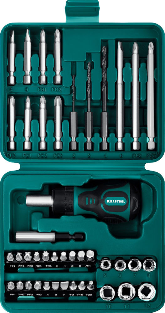 Отвертка реверсивная с насадками, 43 предм. Kompakt-43 KRAFTOOL 25556-H43