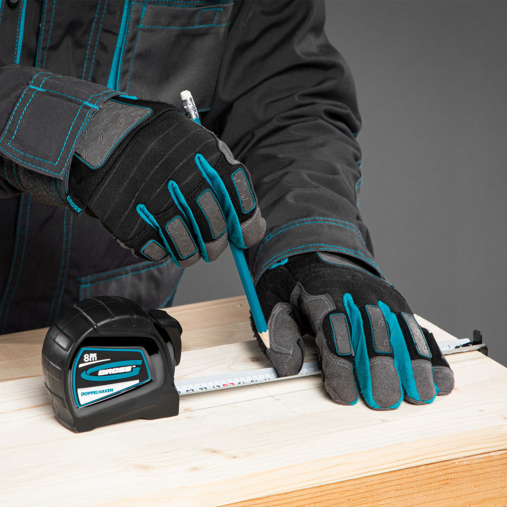 Рулетка Doppelhaken,8 м x 25 мм,двухсторонний зацеп,Нейлон,двусторонняя шкала,автоматическая фиксация Gross