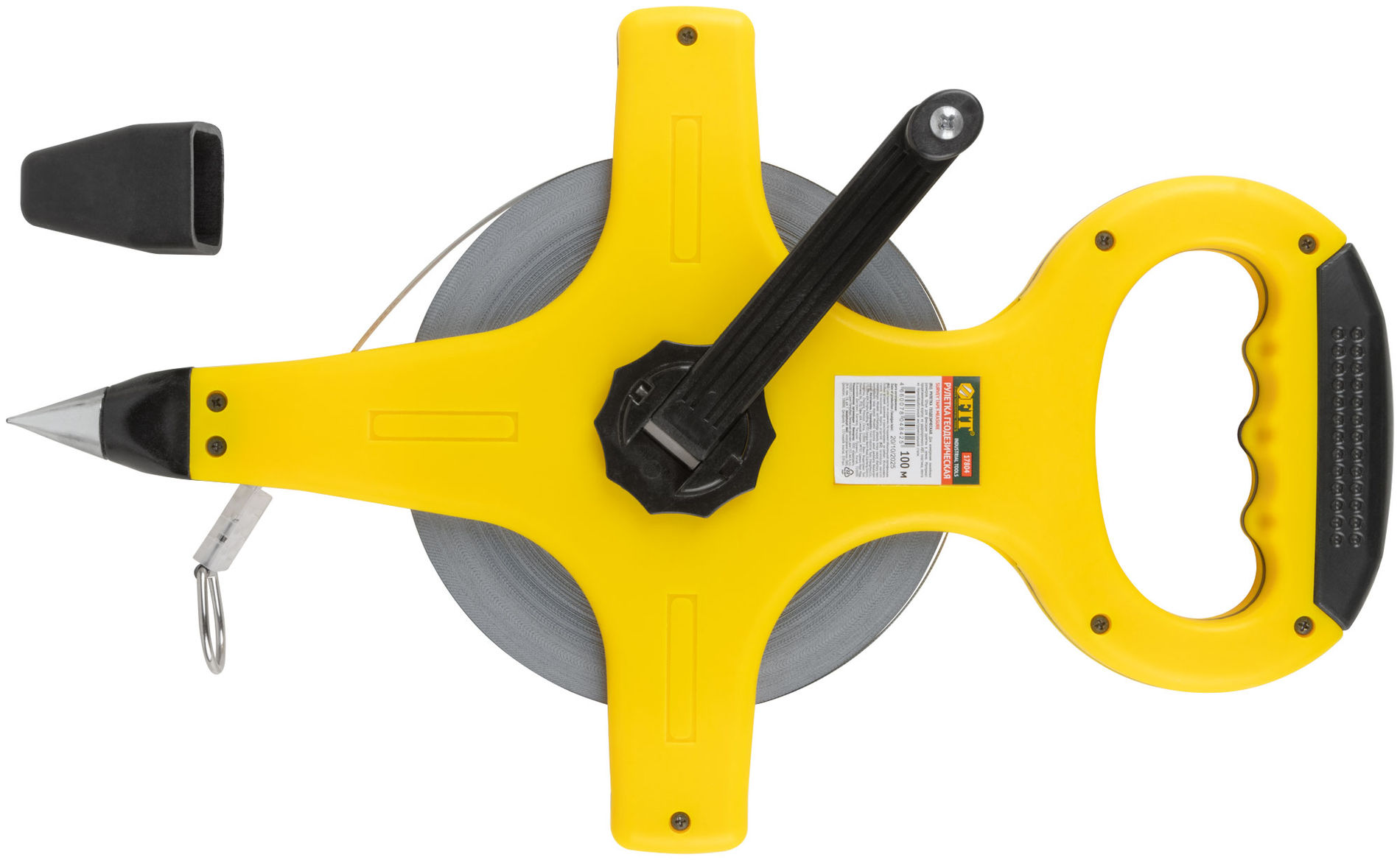 Рулетка геодезическая, стальная лента, желтый открытый пластиковый корпус, прорезиненная ручка 100 м (17804)