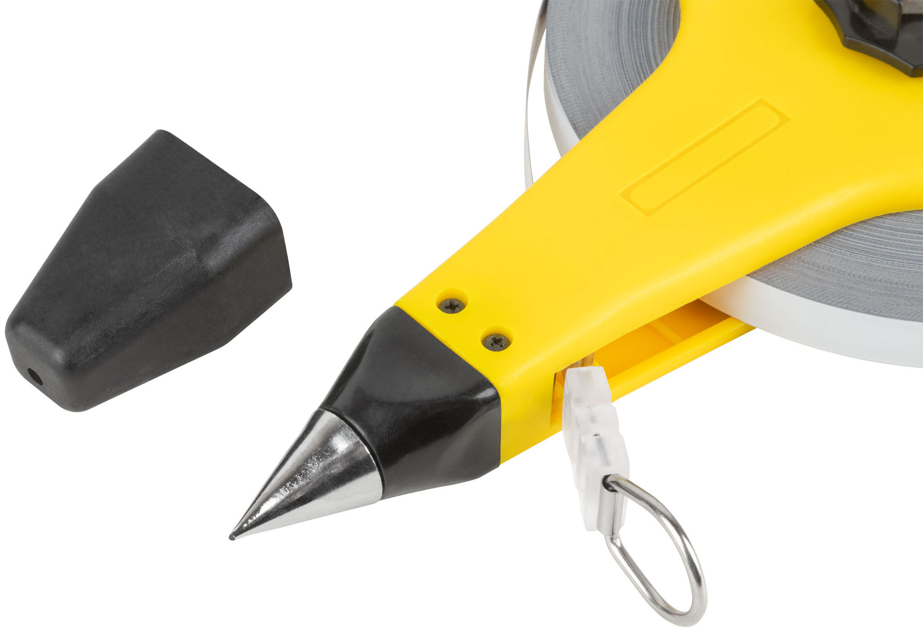 Рулетка геодезическая, стальная лента, желтый открытый пластиковый корпус, прорезиненная ручка 100 м (17804)