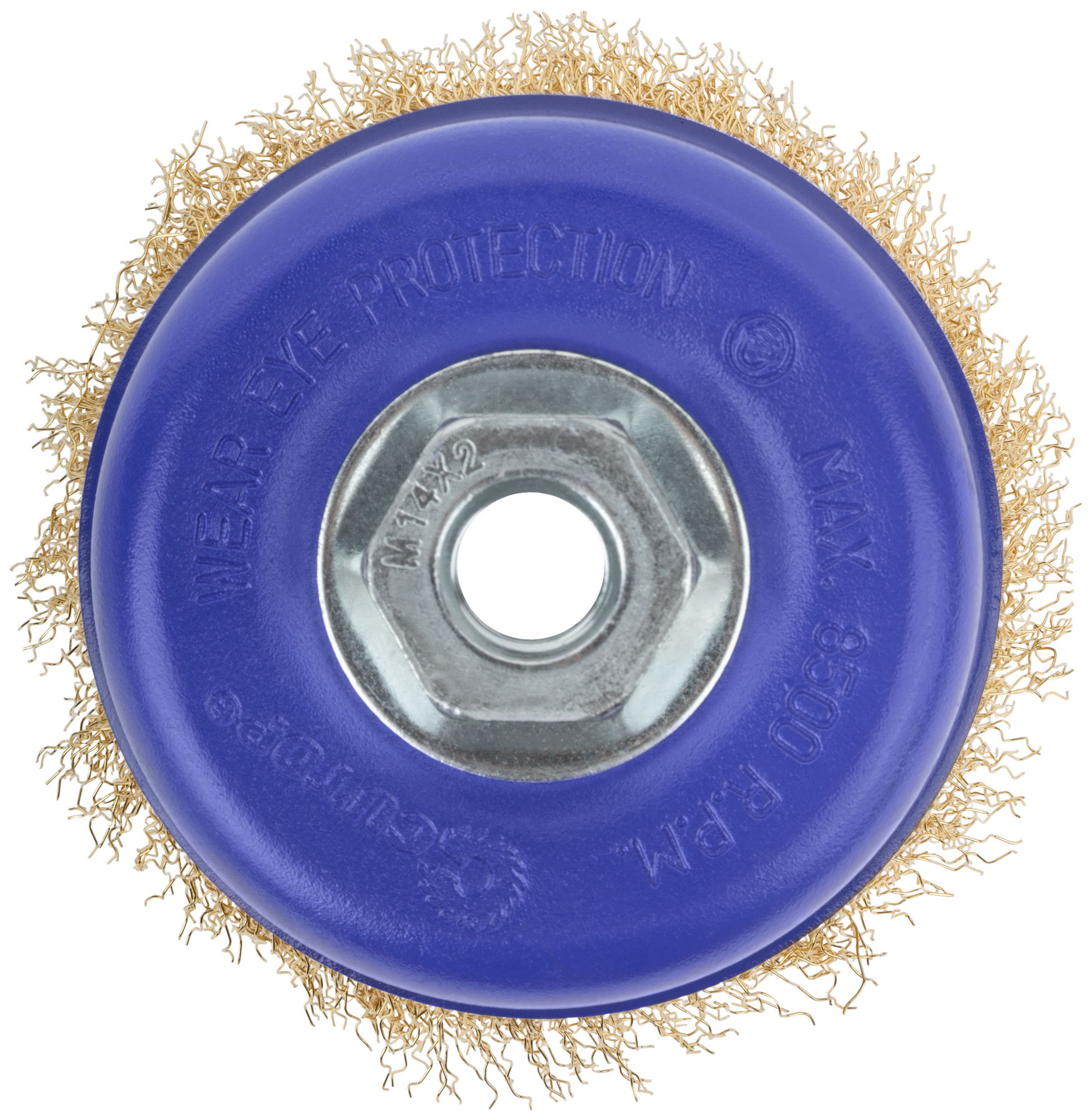 Щетка для УШМ, М14, тип Чашка, латун. витая проволока 0,3 мм, 100 мм, блистер, CUTOP Profi (82-895)