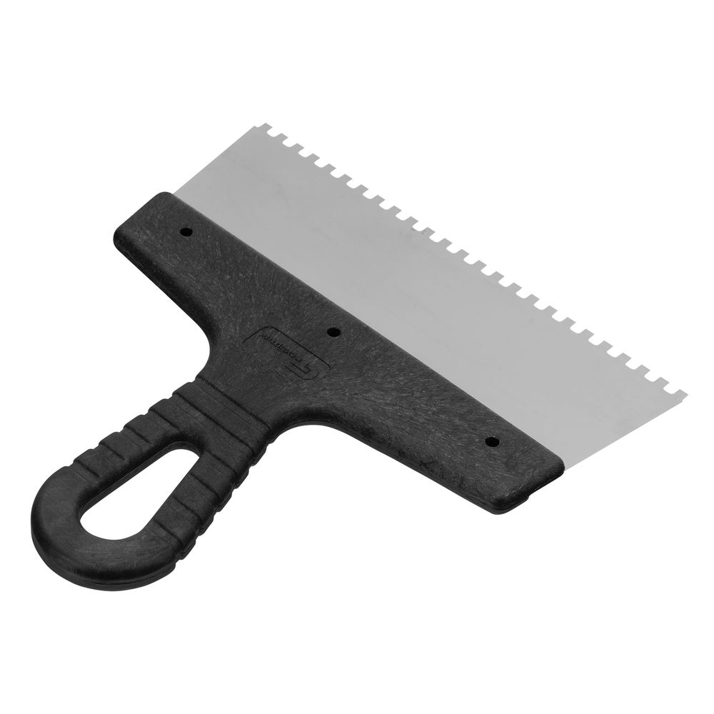 Шпатель из нержавеющей стали, 200 мм, зуб 4 х 4 мм, пластмассовая ручка Сибртех (85456)