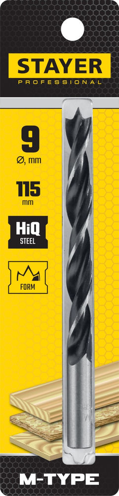 Сверло спиральное по дереву 9.0 x 115/90 мм, М-образная заточка M-type STAYER 2942-115-09