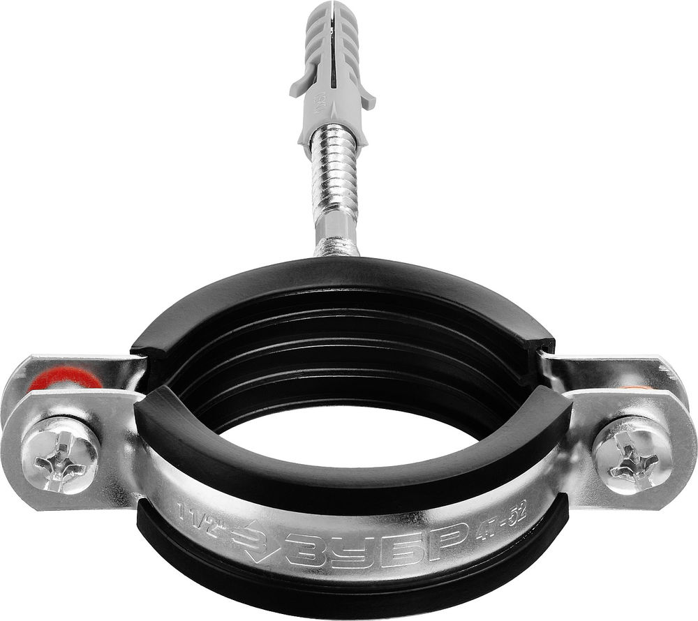 Хомут трубный с сантехнической шпилькой и дюбелем 1 1/2, цинк, 1 шт ЗУБР 37866-47-52