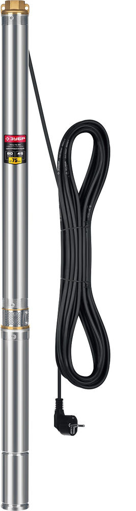 Насос скважинный центробежный 1000 Вт, 80 м напор, корпус из нержавеющей стали ЗУБР НСЦ-75-80