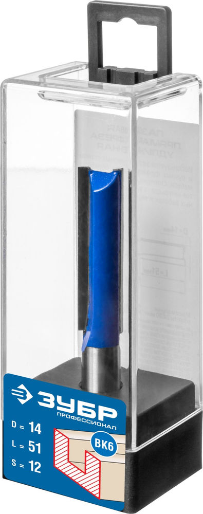 Фреза пазовая прямая удлинённая 14?51 мм хвостовик 12 мм ЗУБР Профессионал 28754-14-51
