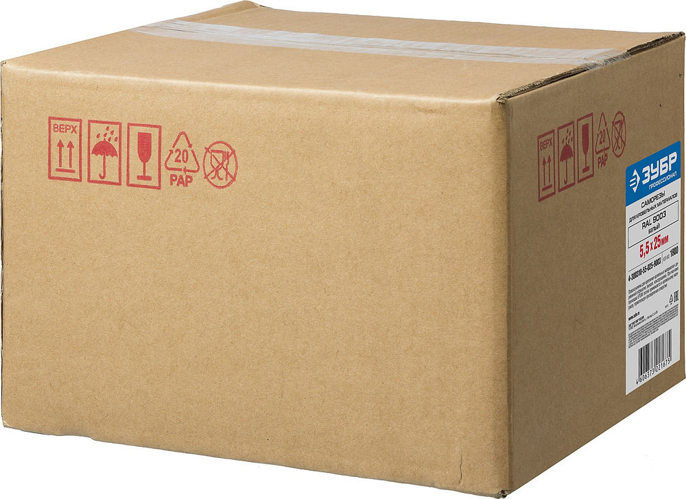 Саморез кровельный 25 х 5.5 мм, белый RAL 9003, 1800 шт Профессионал СКМ 9003 ЗУБР 4-300310-55-025-9003