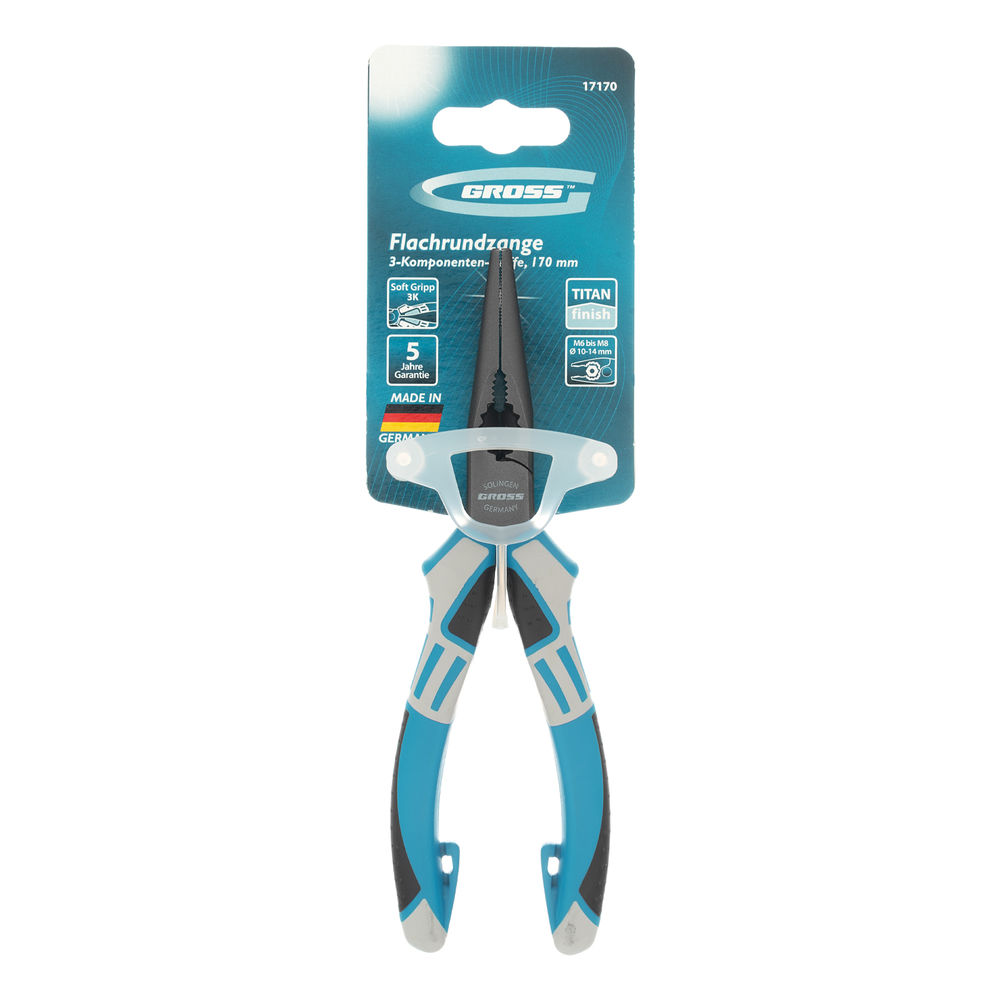 Длинногубцы прямые 170 мм, трехкомпонентные рукоятки Gross (17170)