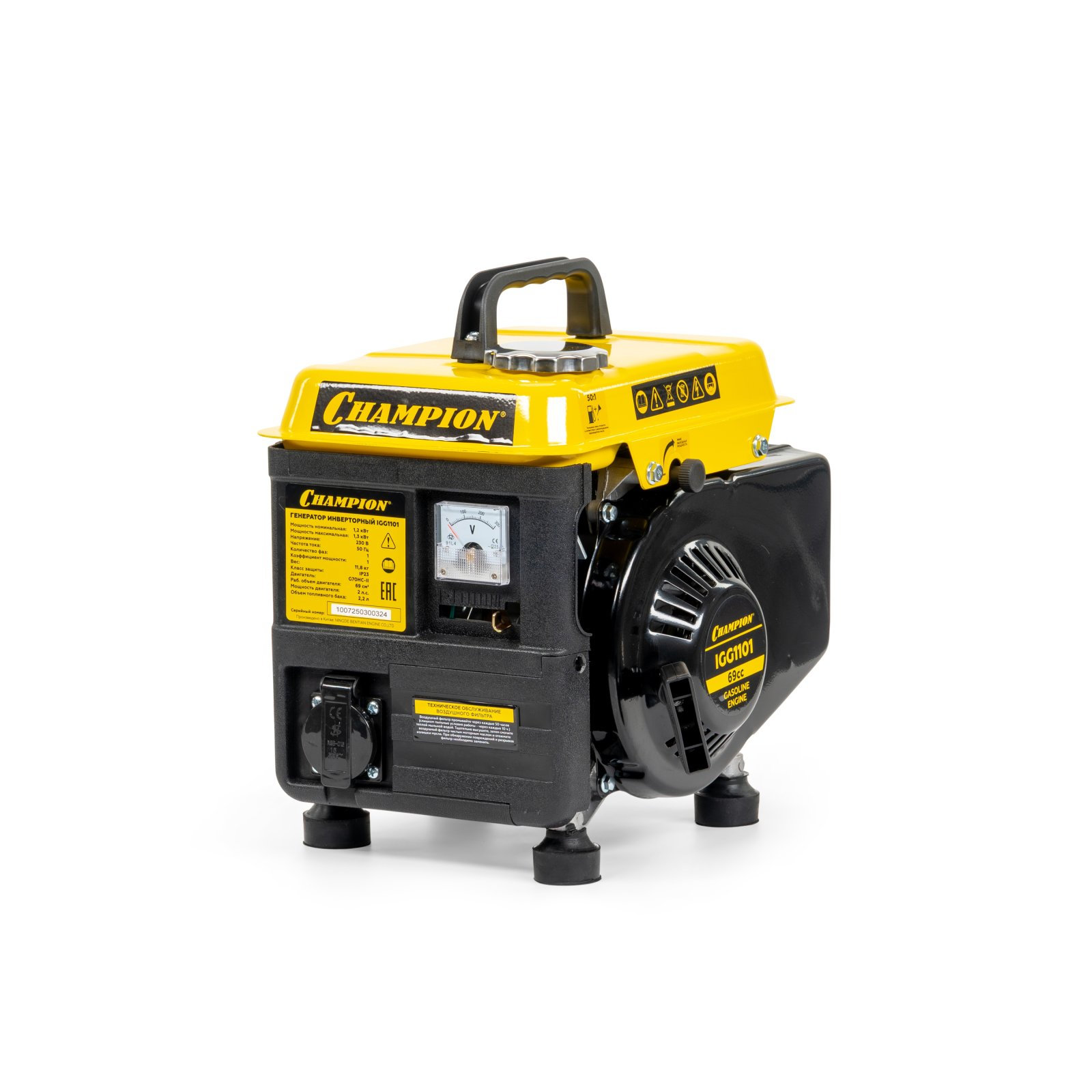 Генератор CHAMPION IGG1101 (1,2/1,3 кВт, 2лс, 2Т 2.2л 12В 11,8кг) (IGG1101)