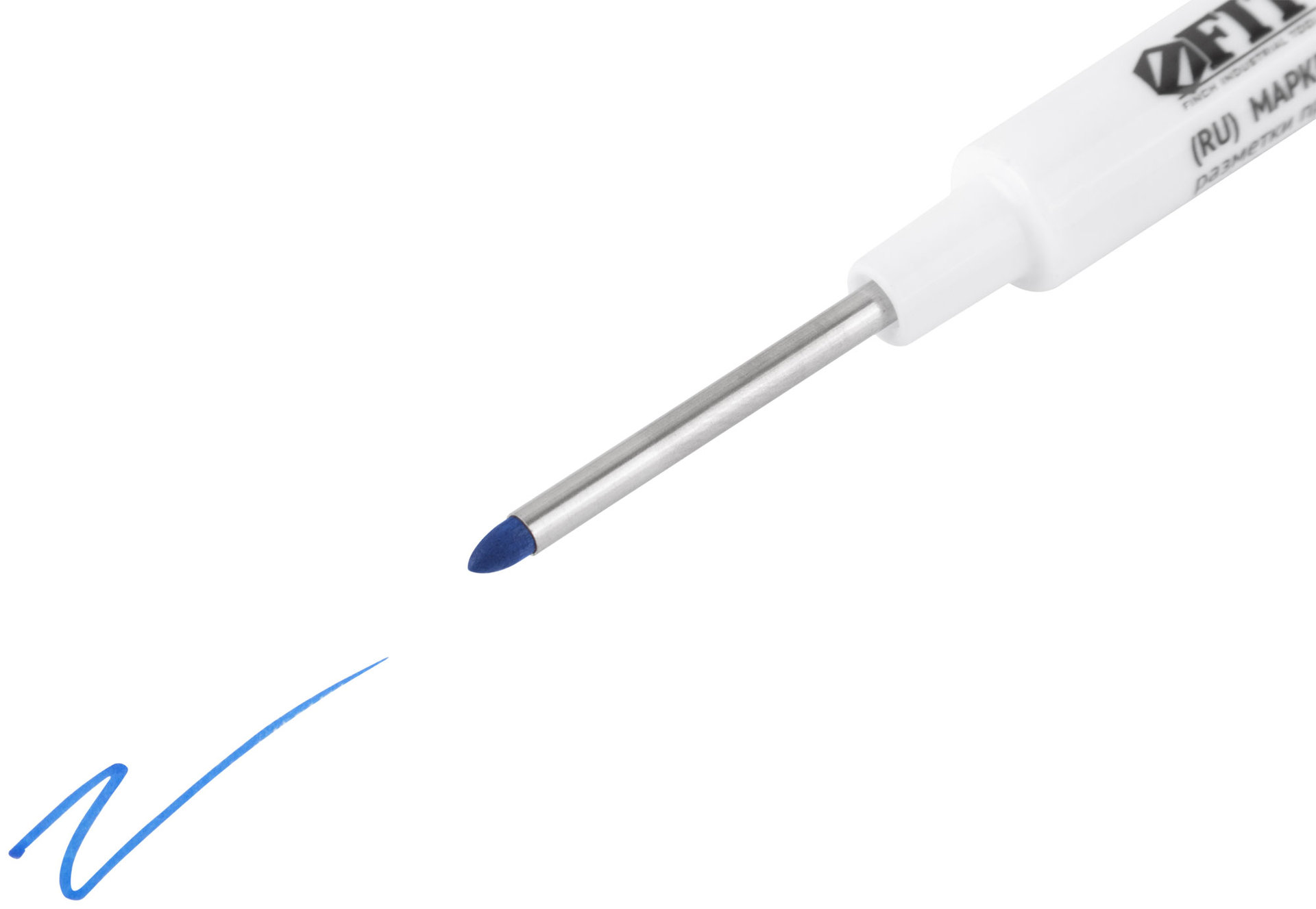 Маркер строительный перманентный, тонкий, удлиненное перо, синий (04343)