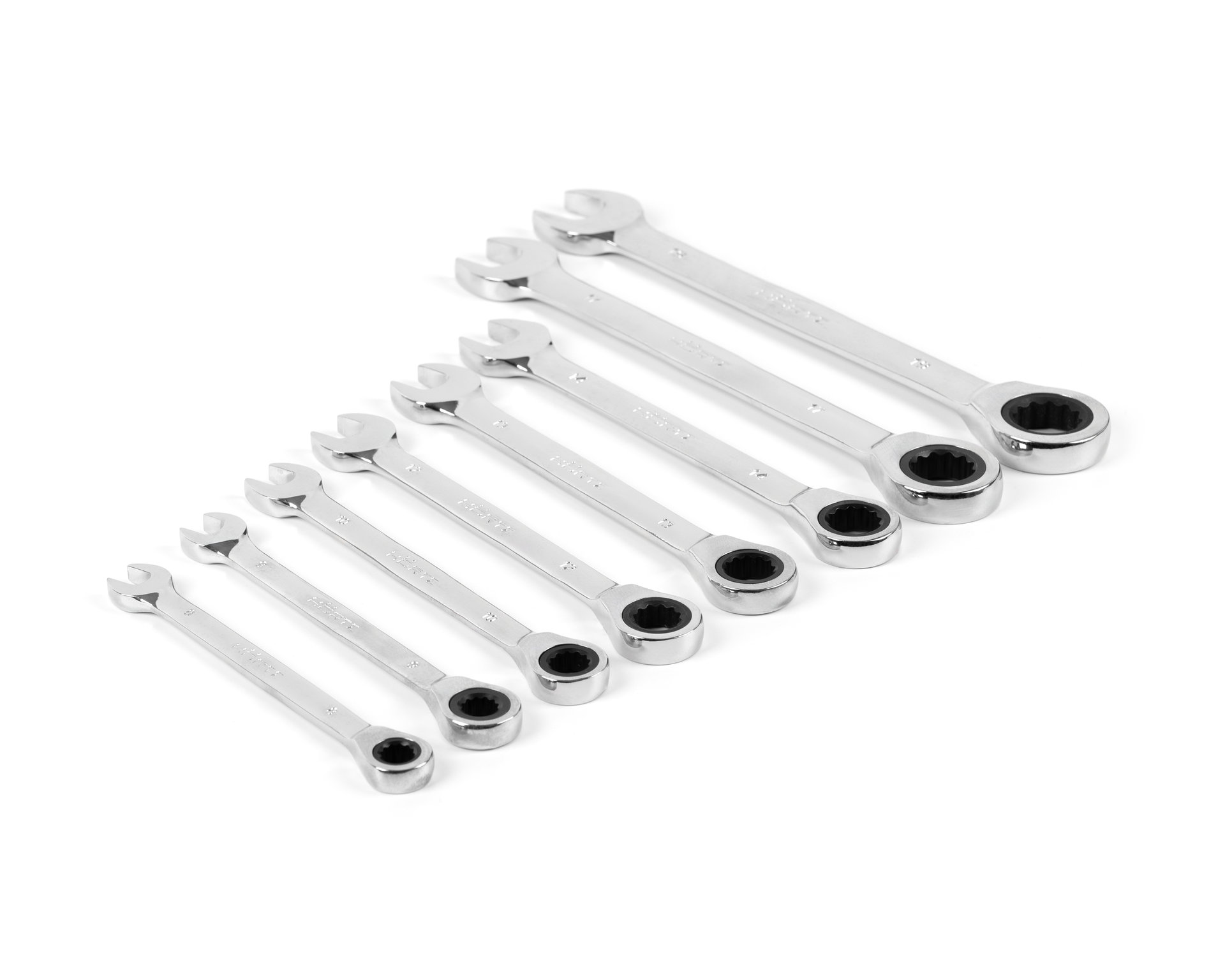 Набор ключей комбинированных трещоточных 8 шт. (8-19) хромированных HORTZ