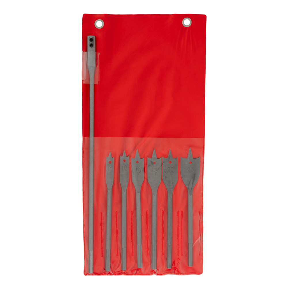 Набор сверл перовых по дереву, 10-12-16-18-20-25 мм, 6 шт, удлинитель 300 мм Matrix (70406)