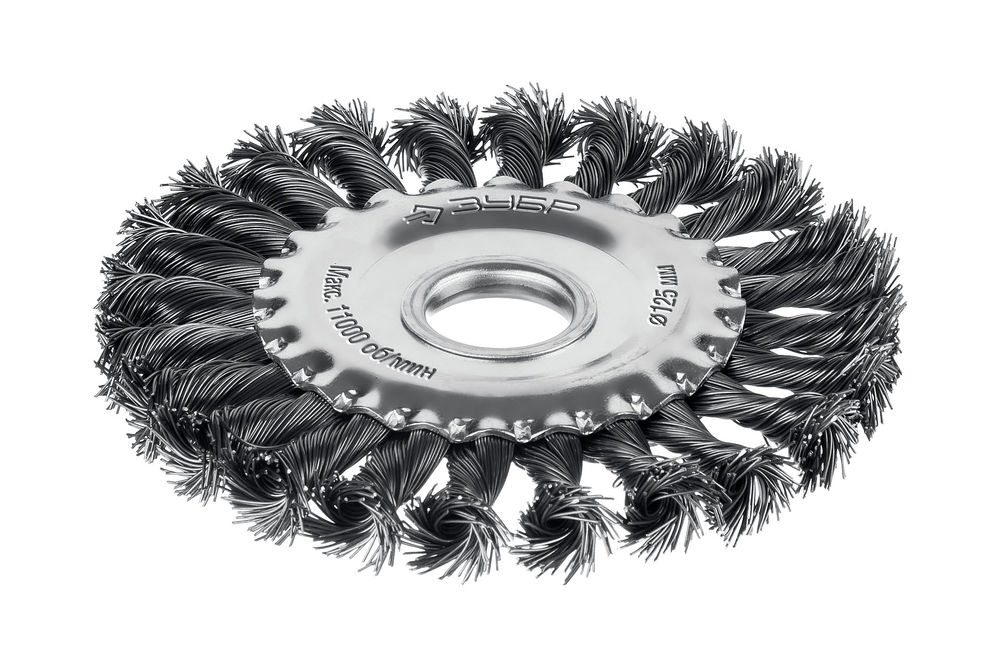 Щетка дисковая для УШМ 125?22 мм жгутированная стальная проволока 0.5 мм посад. 22 мм ЗУБР 35170-125