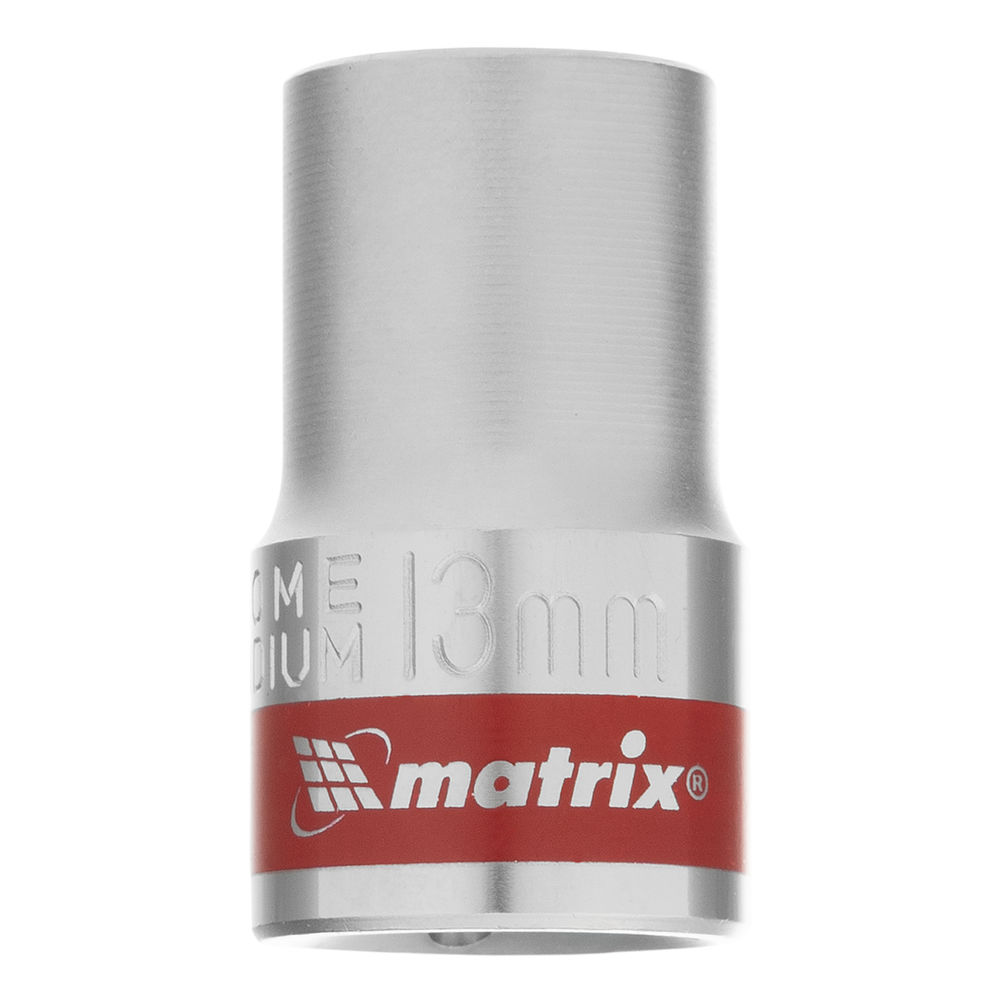 Головка торцевая, 13 мм, двенадцатигранная, CrV, под квадрат 1/2, хромированная Matrix