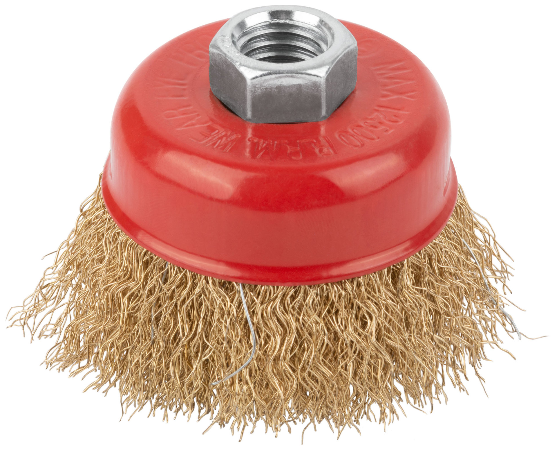 Корщетка чашечная, гайка М14, стальная латунированная волнистая проволока 65 мм (39036)