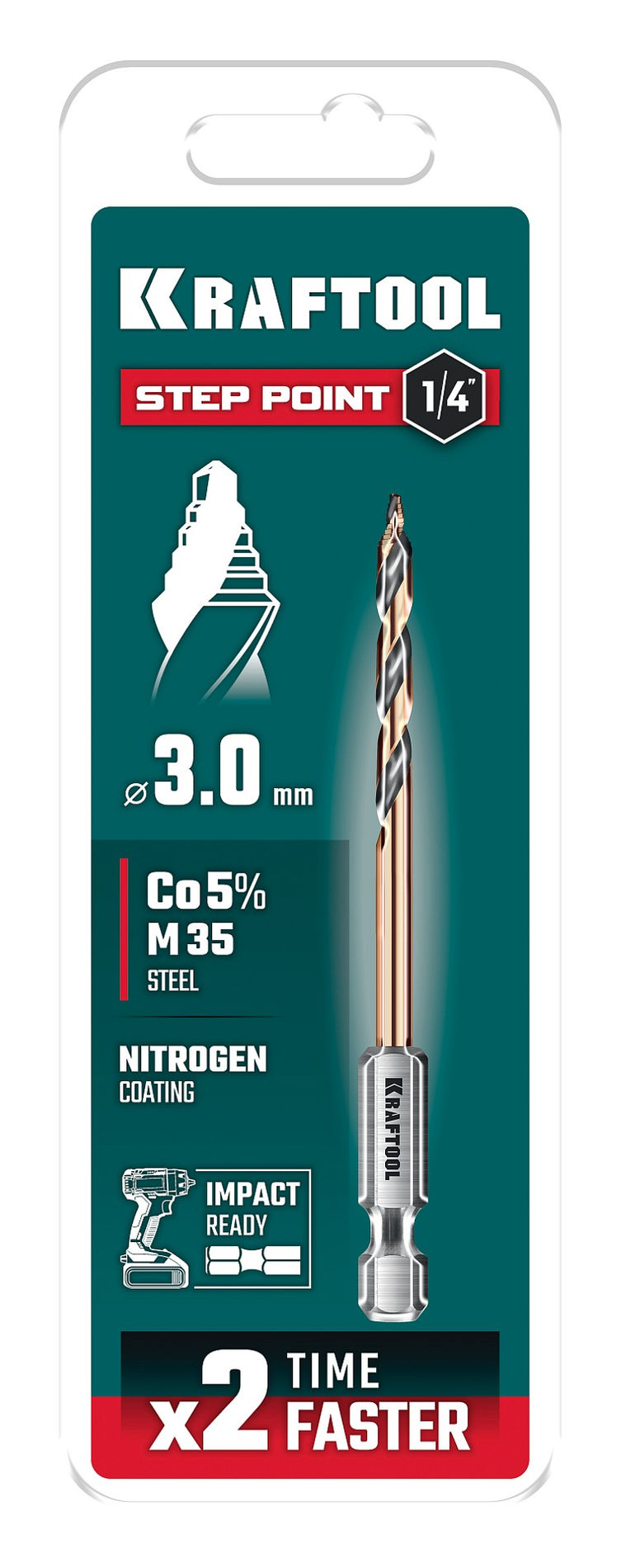 KRAFTOOL STEP POINT, d 3,0 х 72 мм, сверло по металлу для винтовёртов и шуруповертов IMPACT READY (29653-3)