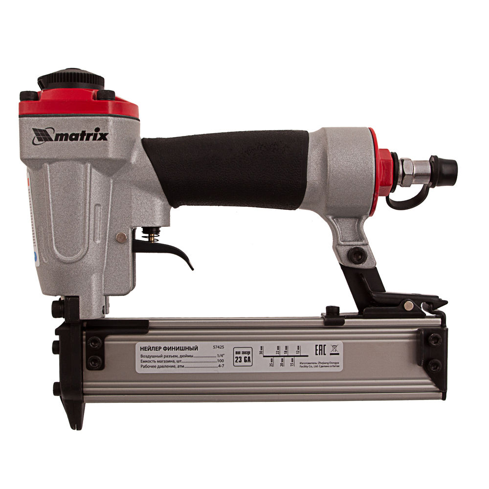 Нейлер финишный, шпилькозабивной пистолет, пневматический, гвоздь 23GA D 0.64 мм длина 10-30 мм Matrix (57425)