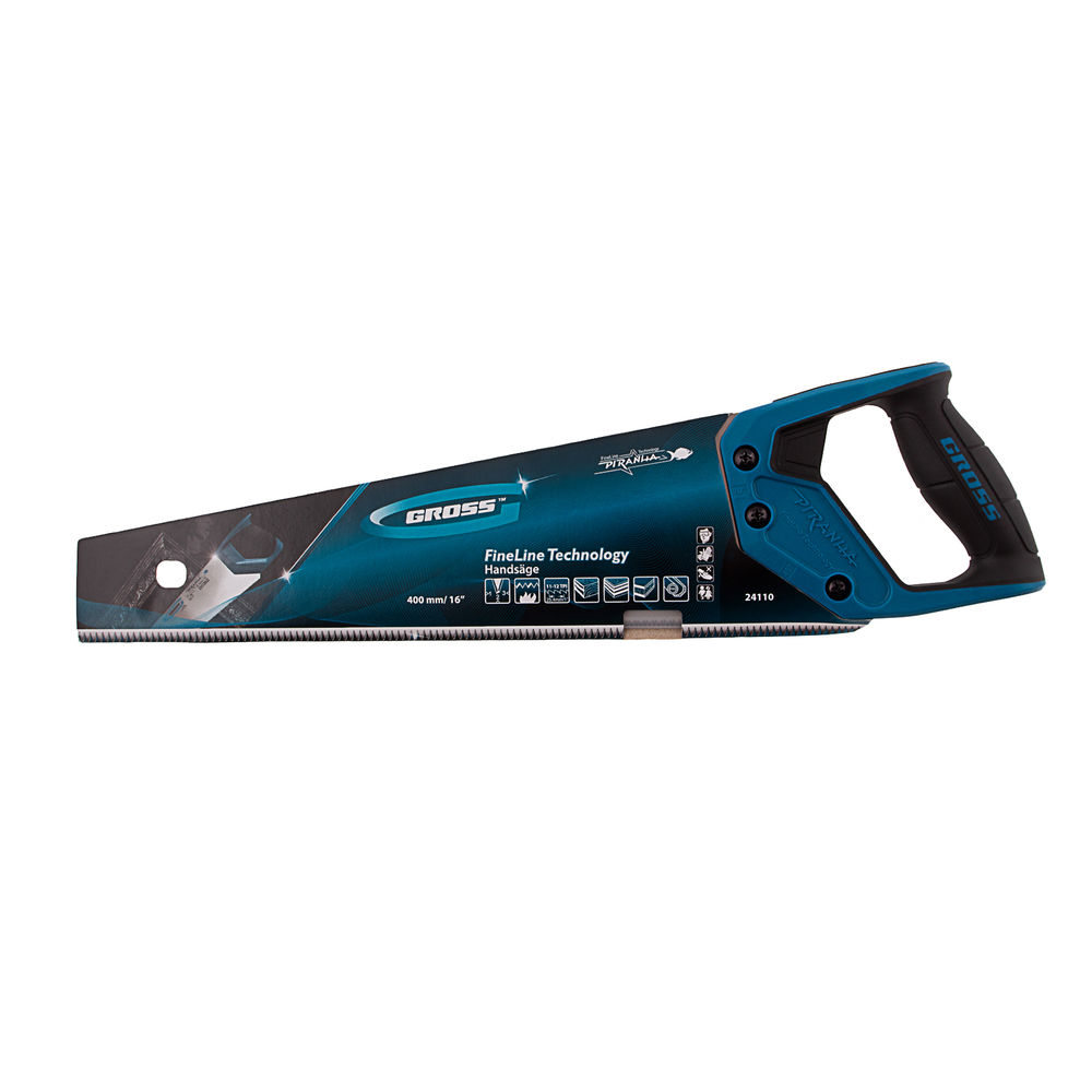 Ножовка по дереву Piranha, 400 мм, 11-12 TPI, зуб-3D, каленый зуб, двухкомпонентная рукоятка Gross