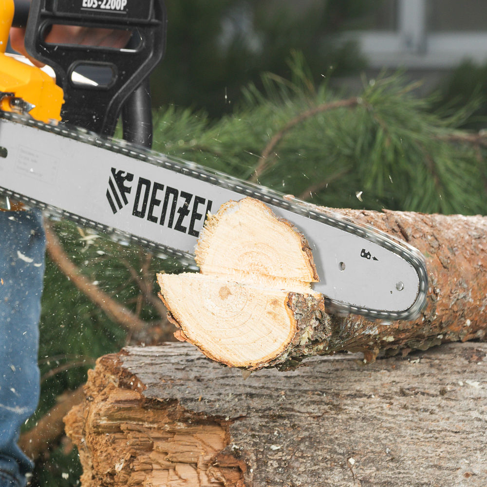 Пила цепная электрическая EDS-2200P, 2.2 кВт,поперечная, шина 45 см, шаг 3/8, паз 1.3 мм, 63 звена Denzel (95617)