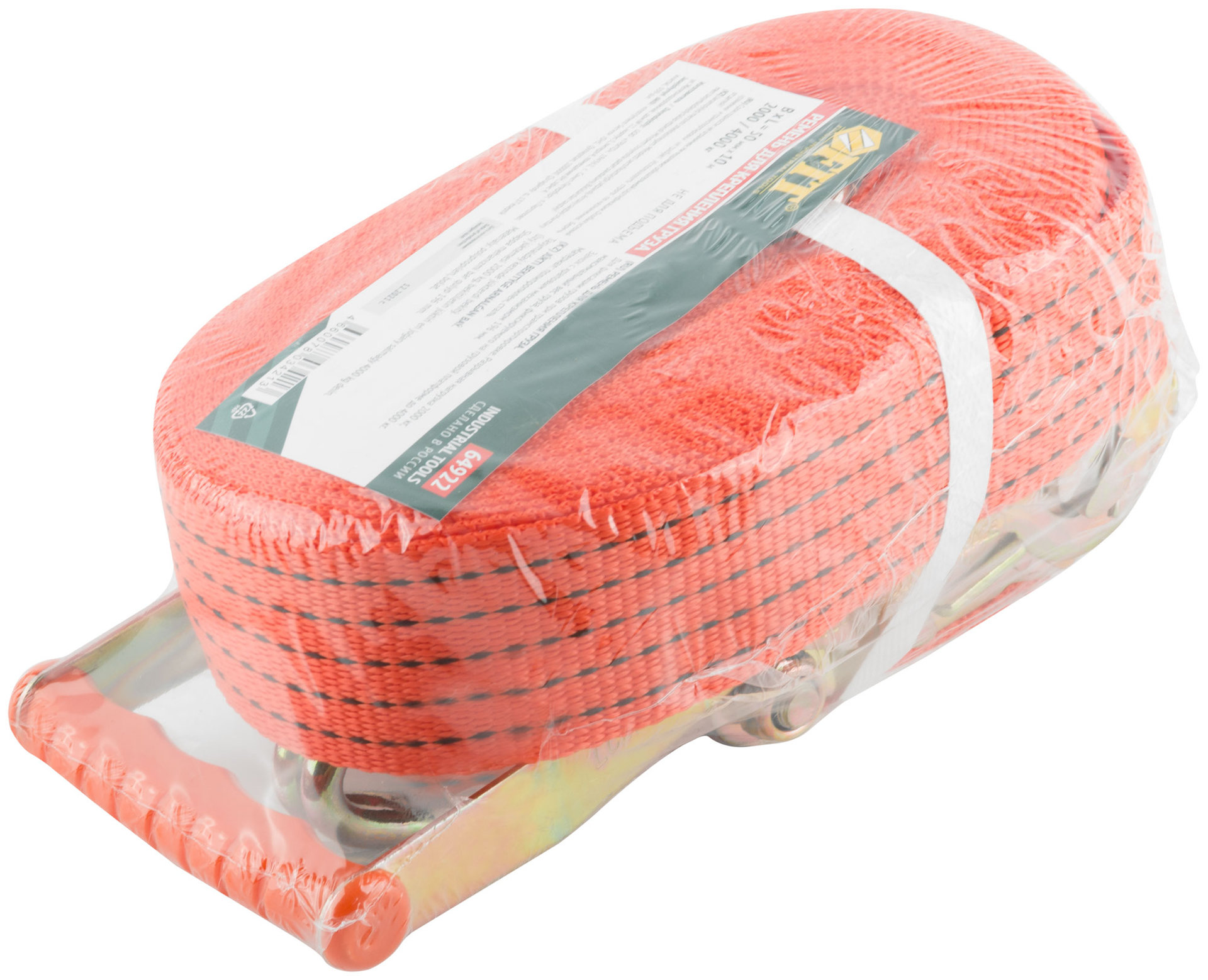 Ремень для крепления груза, храповый механизм 196 мм, лента 50 мм x 10 м, 2000 / 4000 кг (64922)