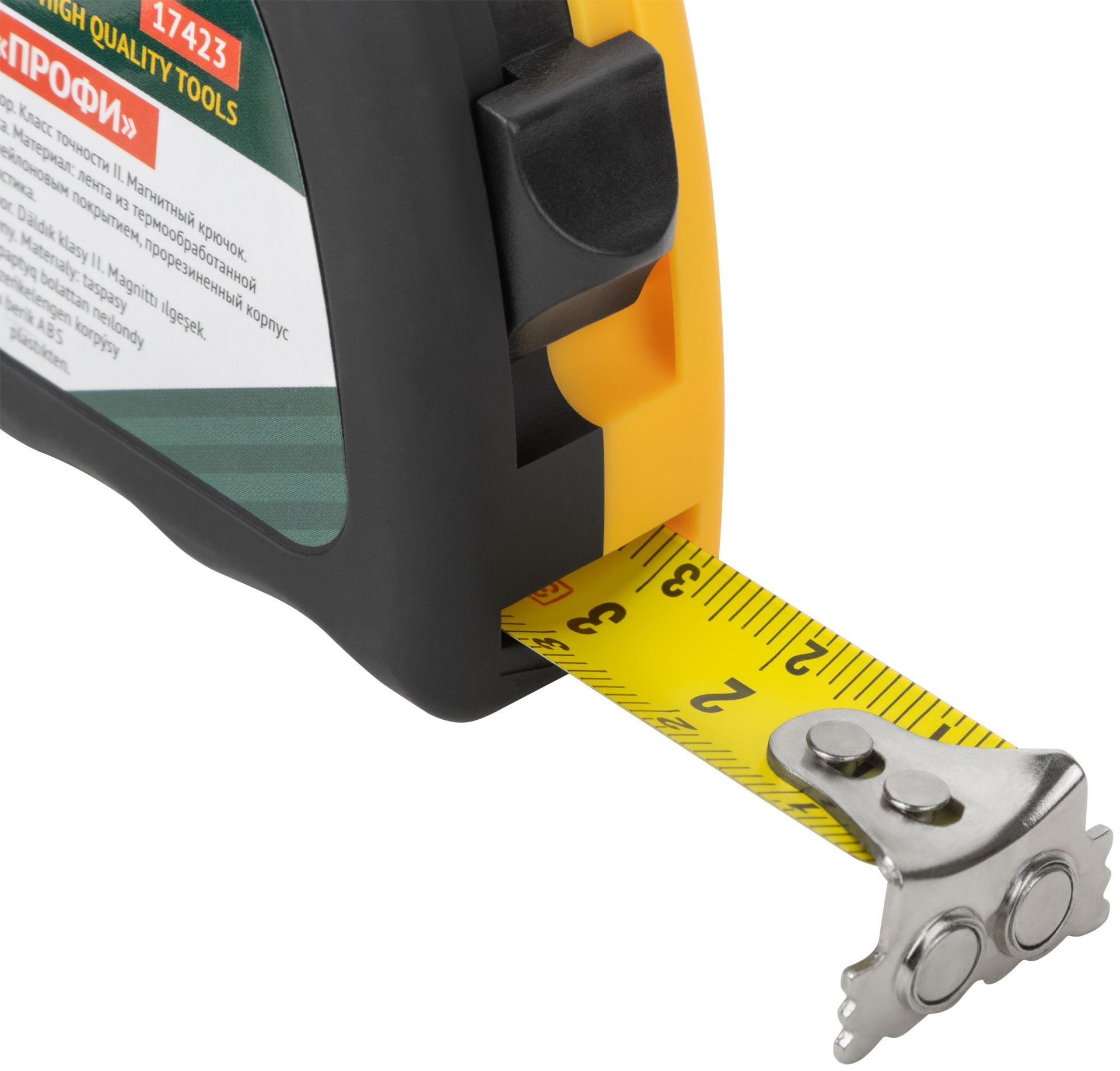 Рулетка Профи, калибр.лента, нейлон.покр., магн.крючок, эласт.корпус черн-желт., двойн.стопор 3 м х 16 мм