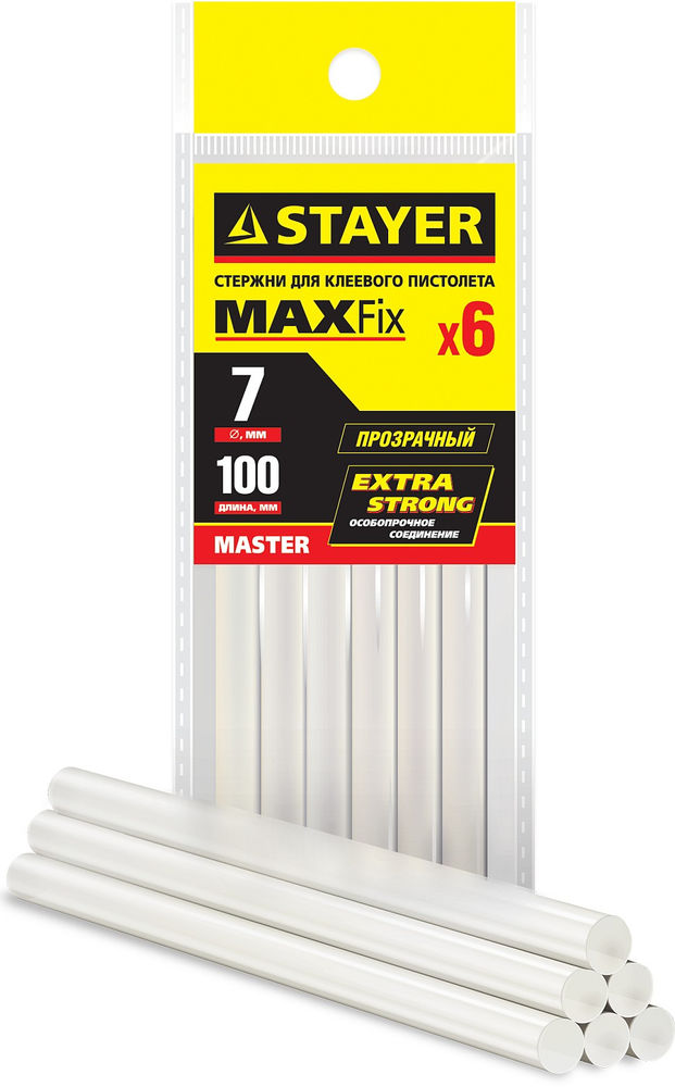 Стержни клеевые универсальные Cristal, 7 х 100 мм, 6 шт, прозрачные STAYER Professional 2-06817-T-S06