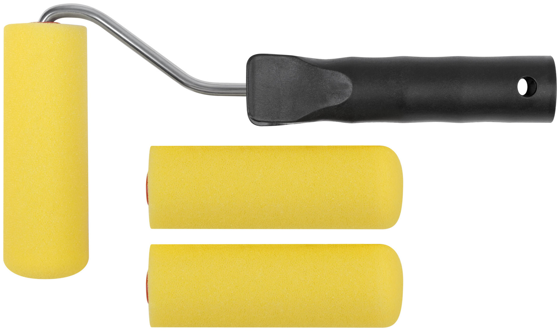 Валик поролоновый желтый с ручкой мини 100 мм + 2 сменных ролика (02831)
