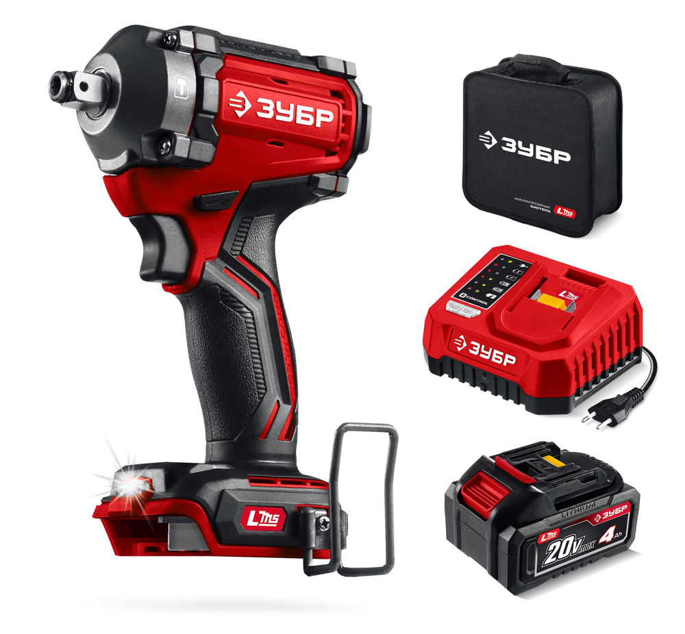 Гайковёрт ударный бесщёточный 20 В, 350 Н·м, 1 АКБ LMS (4 А·ч), сумка ЗУБР ГБУ-350-41