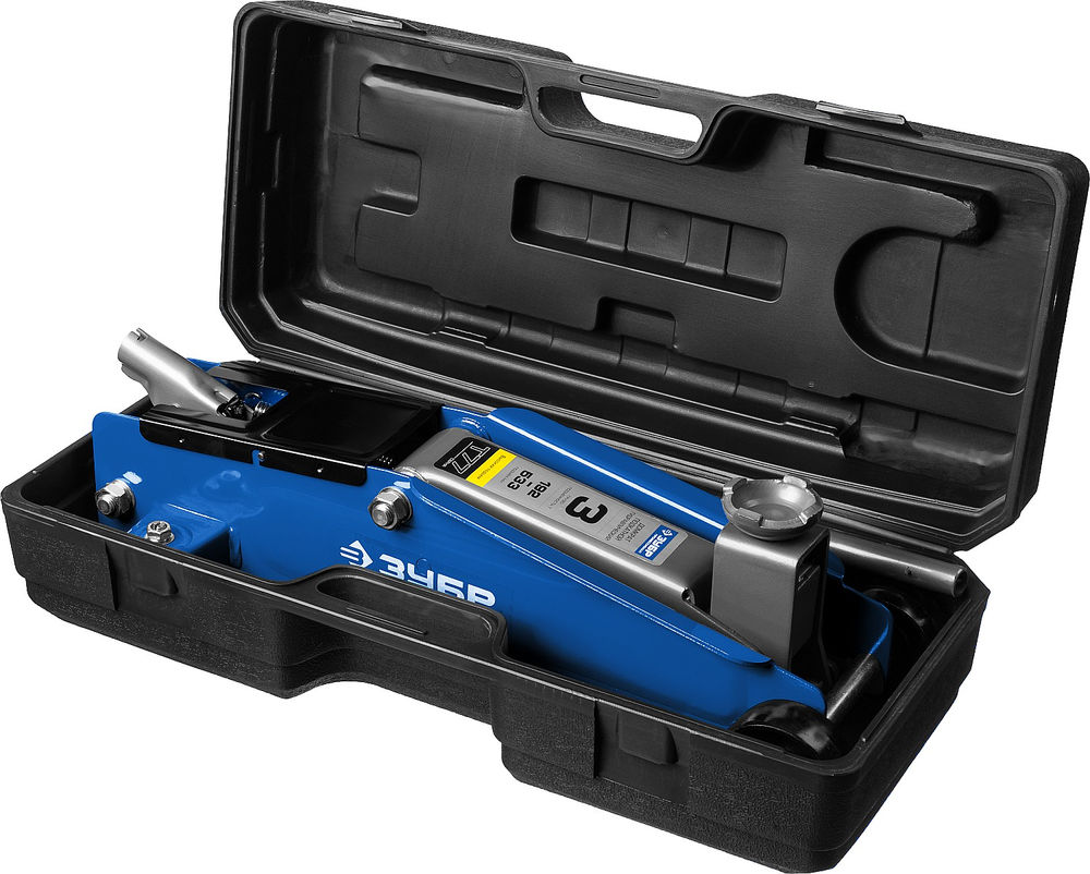 Подкатной домкрат с высоким подъемом в кейсе 3 т 192 - 533 мм Профессионал ЗУБР Т-77 43055-3-K