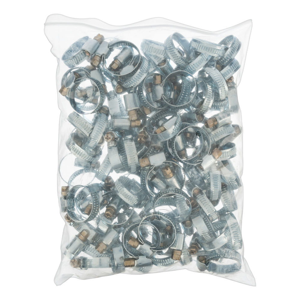 Хомуты металлические, Стандартное болтовое крепление 16-27 мм, 100 штук в упаковке, ширина 9 мм Сибртех (47558)