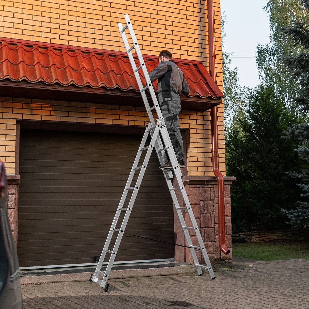 Лестница, 3 х 8 ступеней, алюминиевая, трехсекционная, Сибртех (97818)