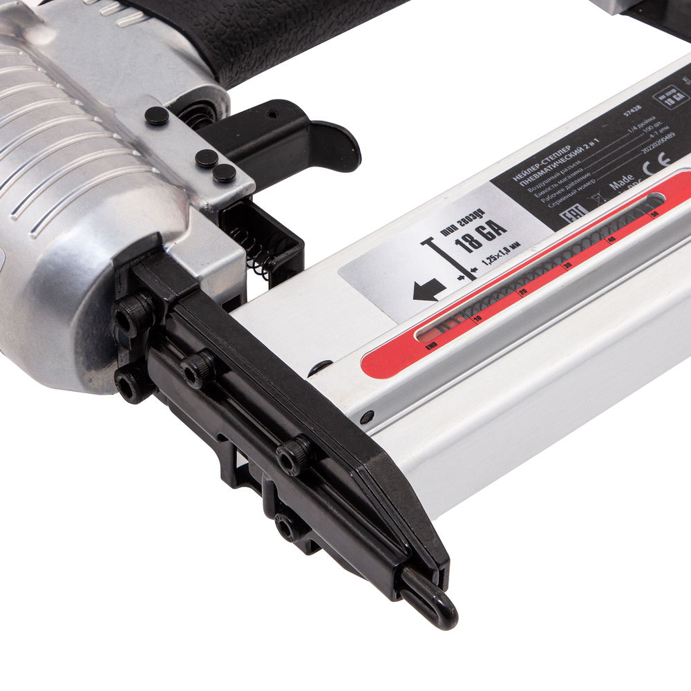 Нейлер-степлер пневматический 2 в 1, с регулировкой глубины забивания, гвозди 18GA, скобы 18GA Matrix (57428)