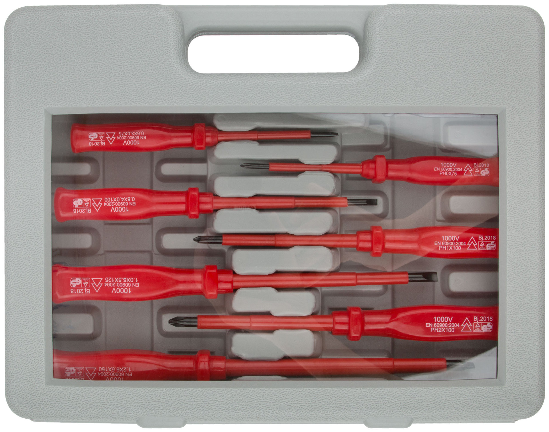 Отвертки изолированные 1000 В, CrV сталь, пластик. ручки, пластиковый кейс, набор 8 шт.+ 1 индикаторная (56127)