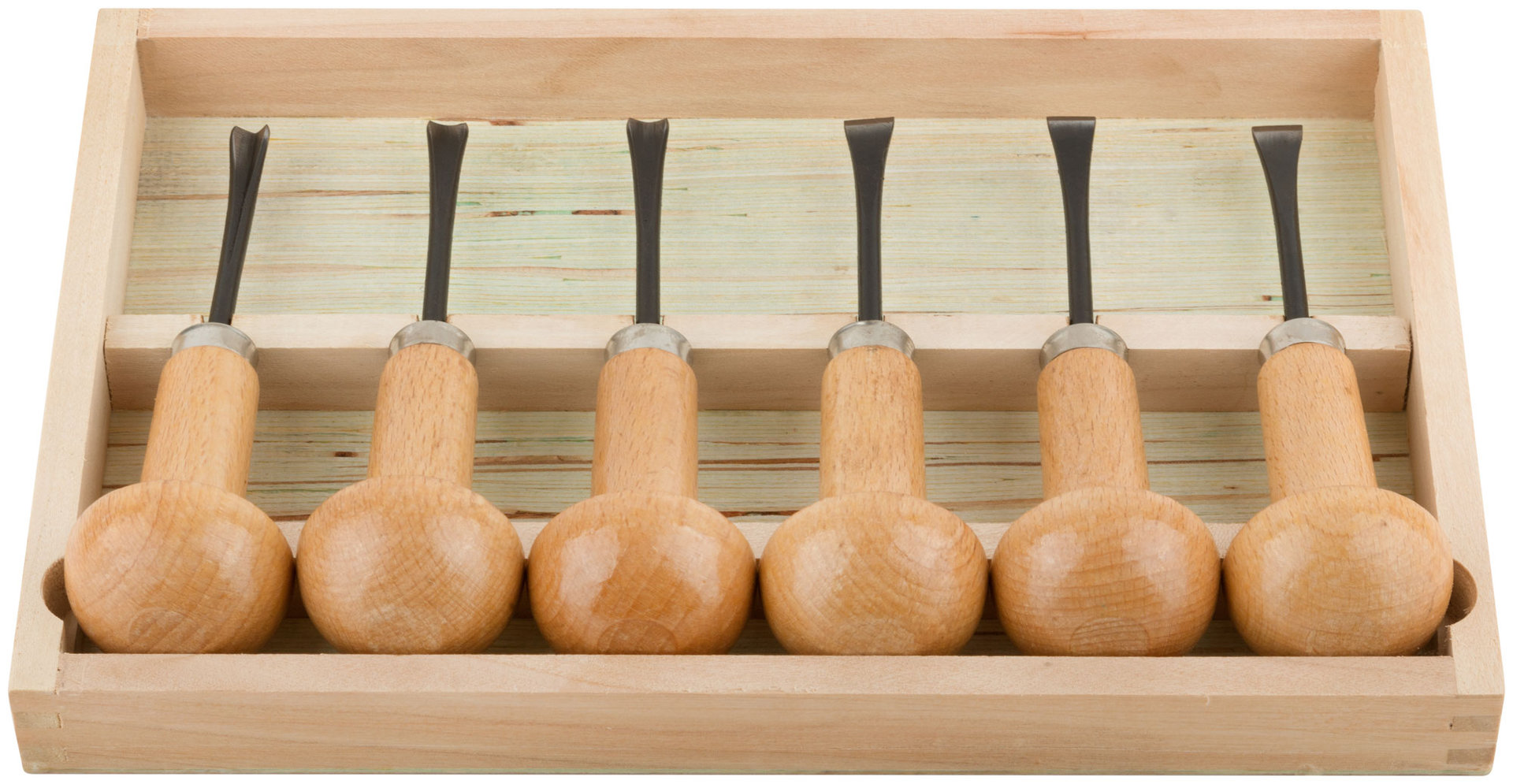 Стамески-резцы CrV по дереву, деревянные ручки, Профи, 6 шт., деревянный кейс