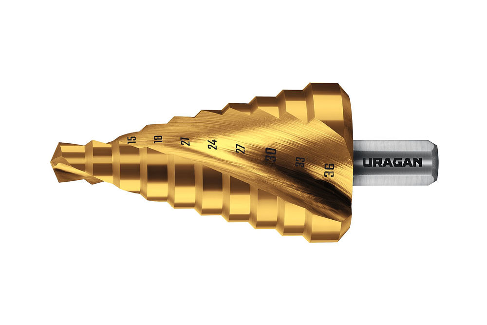 Сверло ступенчатое винтовая спираль URAGAN 9-36мм 10 ступеней 29658-9-36-10  