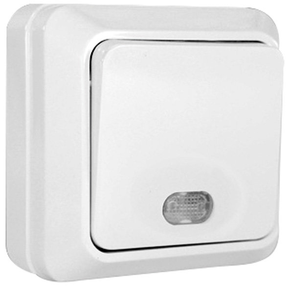 Выключатель одноклавишный без подсветки, открытая установка UNIVERSAL (84100)