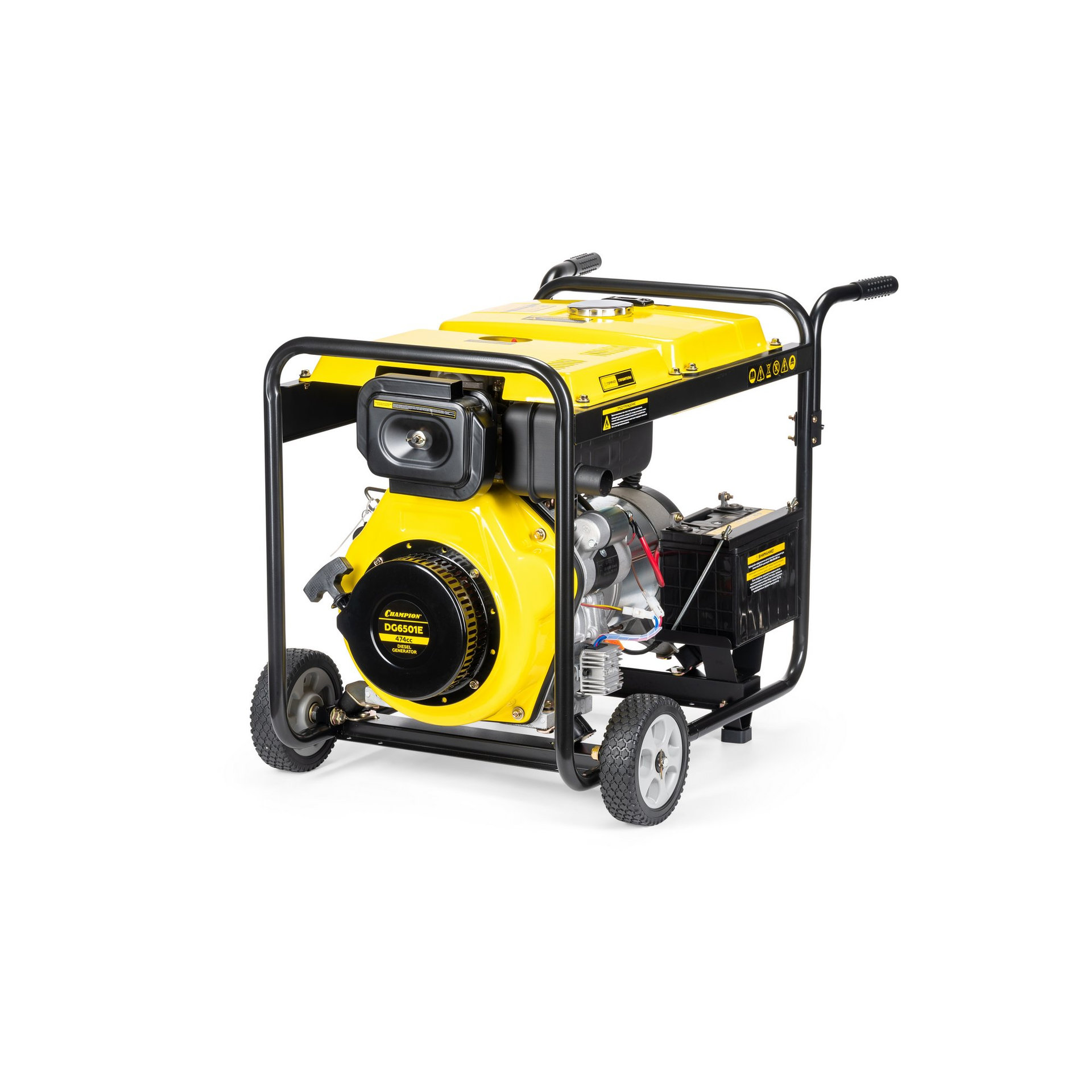 Генератор диз. CHAMPION DG6501E (5/5,5кВт 8,9лс 12,5л 12V 99кг эл.стартер, колеса, счетчик) (DG6501E)