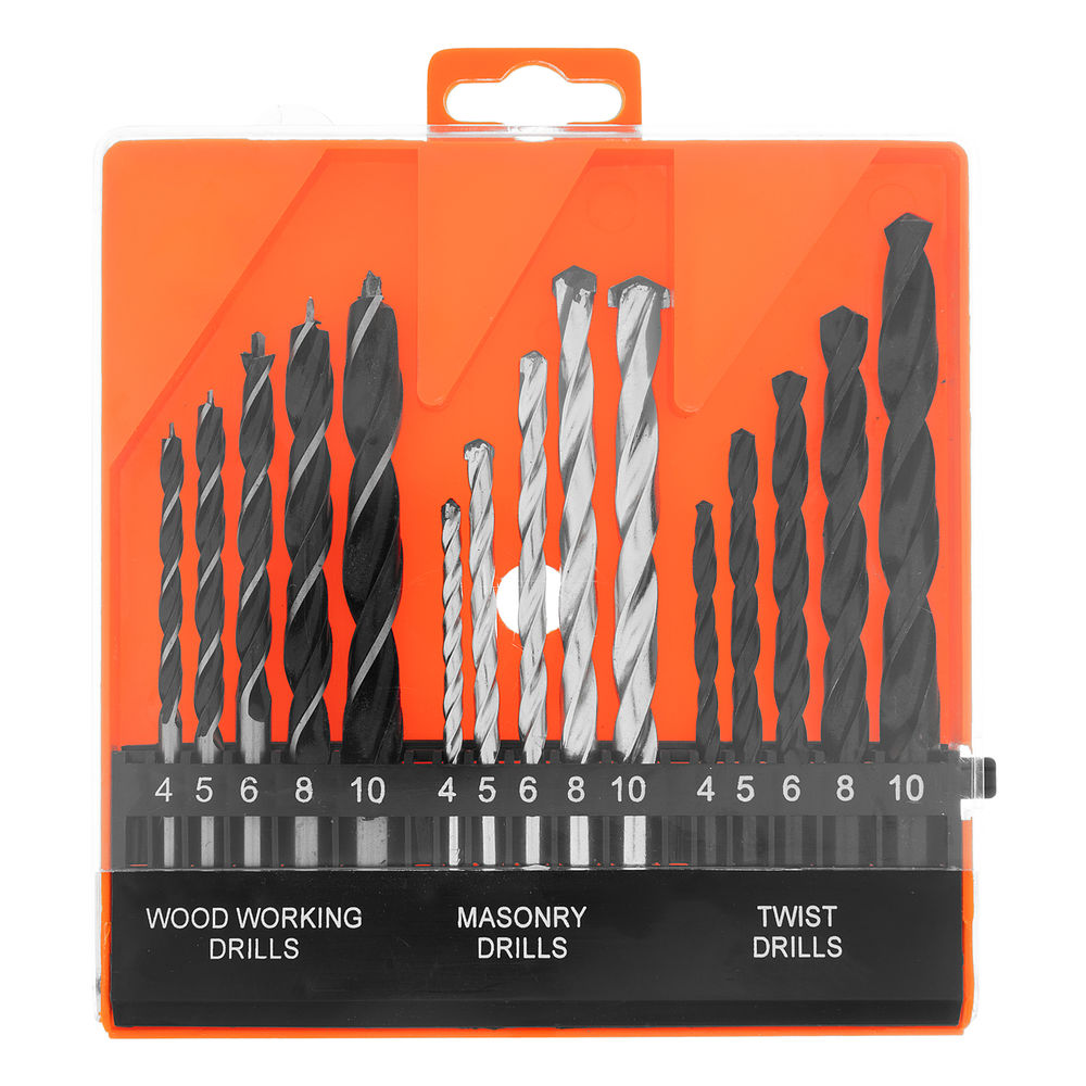 Набор сверл по бетону, металлу, дереву 4-5-6-8-10 мм, 15 шт, пластиковый бокс, цилиндрический хвостовик Sparta (725085)