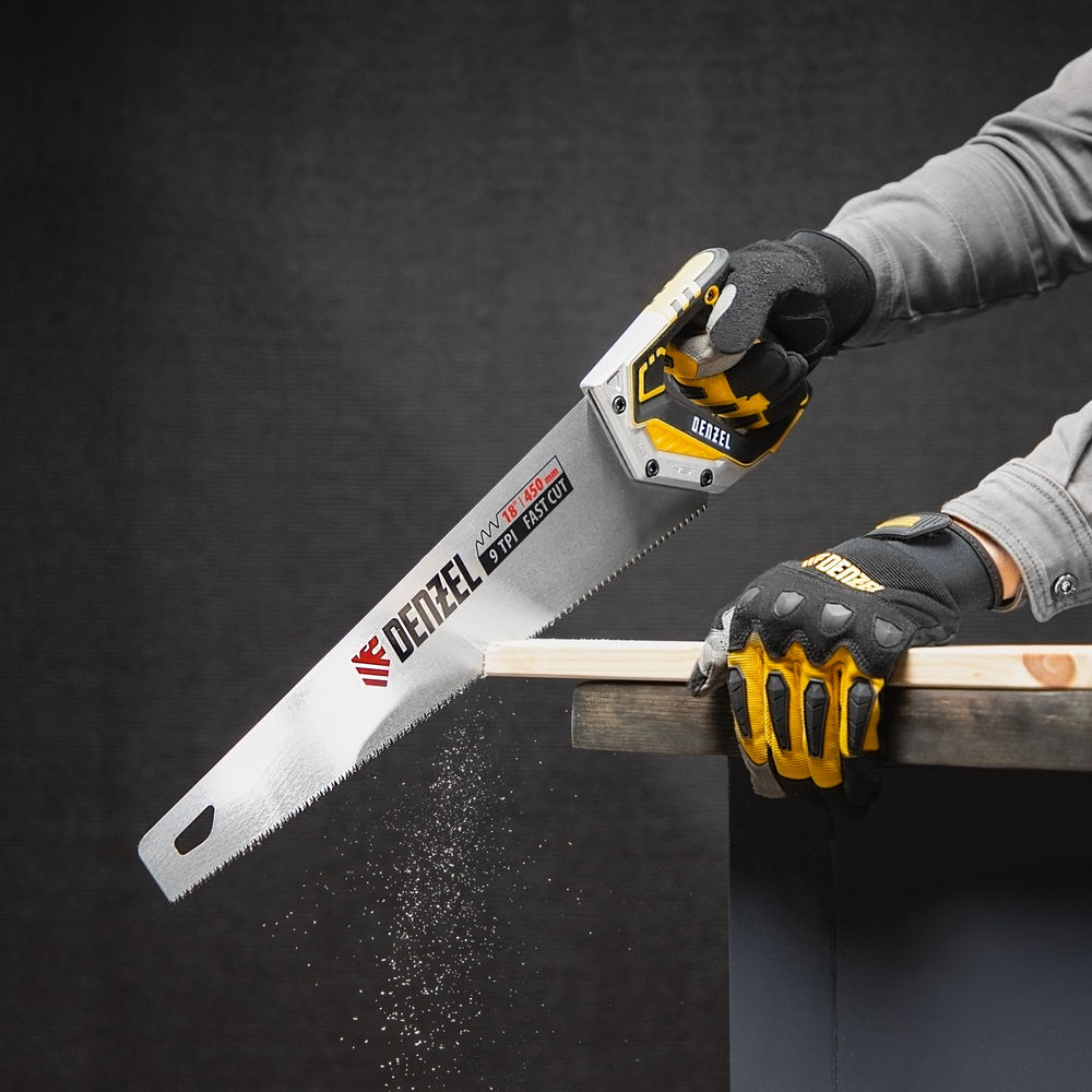 Ножовка по дереву, 450 мм, 9 TPI, зуб 3D, металлопластиковая рукоятка Denzel (24140)