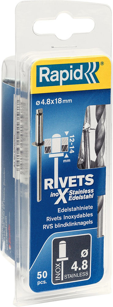 Нержавеющая заклепка 4.8 х 18 мм, 50 шт RAPID 5000397