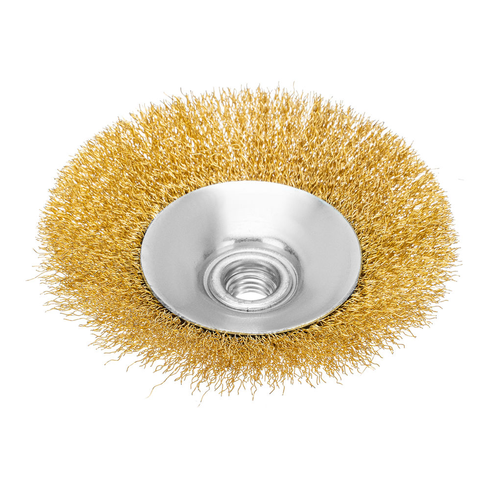 Щетка для УШМ, 125 мм, Тарелка, витая нержавеющая проволока 0.3 мм, М14 Denzel (746163)