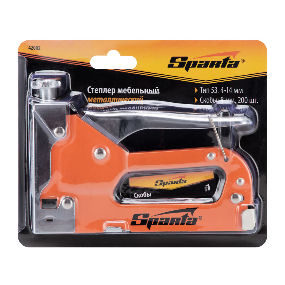 Степлер мебельный регулируемый, со скобами 200 шт, тип скобы 53, 4-14 мм Sparta (42002)