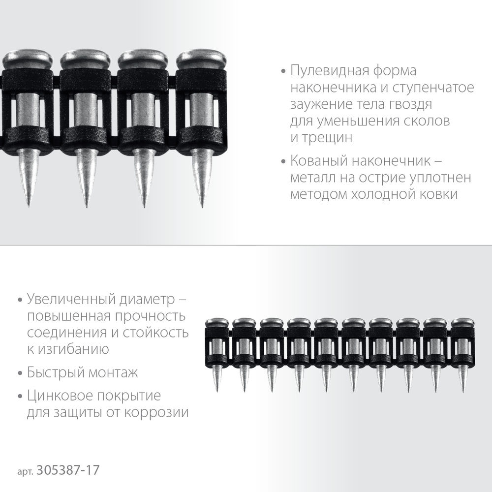 Гвозди по бетону CN усиленные 17 x 3.05 мм, оцинкованные, 1000 шт ЗУБР 305387-17