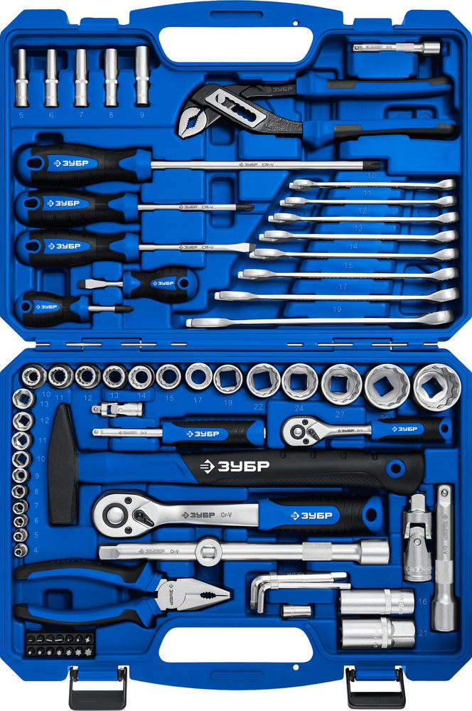 Универсальный набор инструмента 76 предм. 1/2+ 1/4 Профессионал ЗУБР Универсал-76 27670-H76